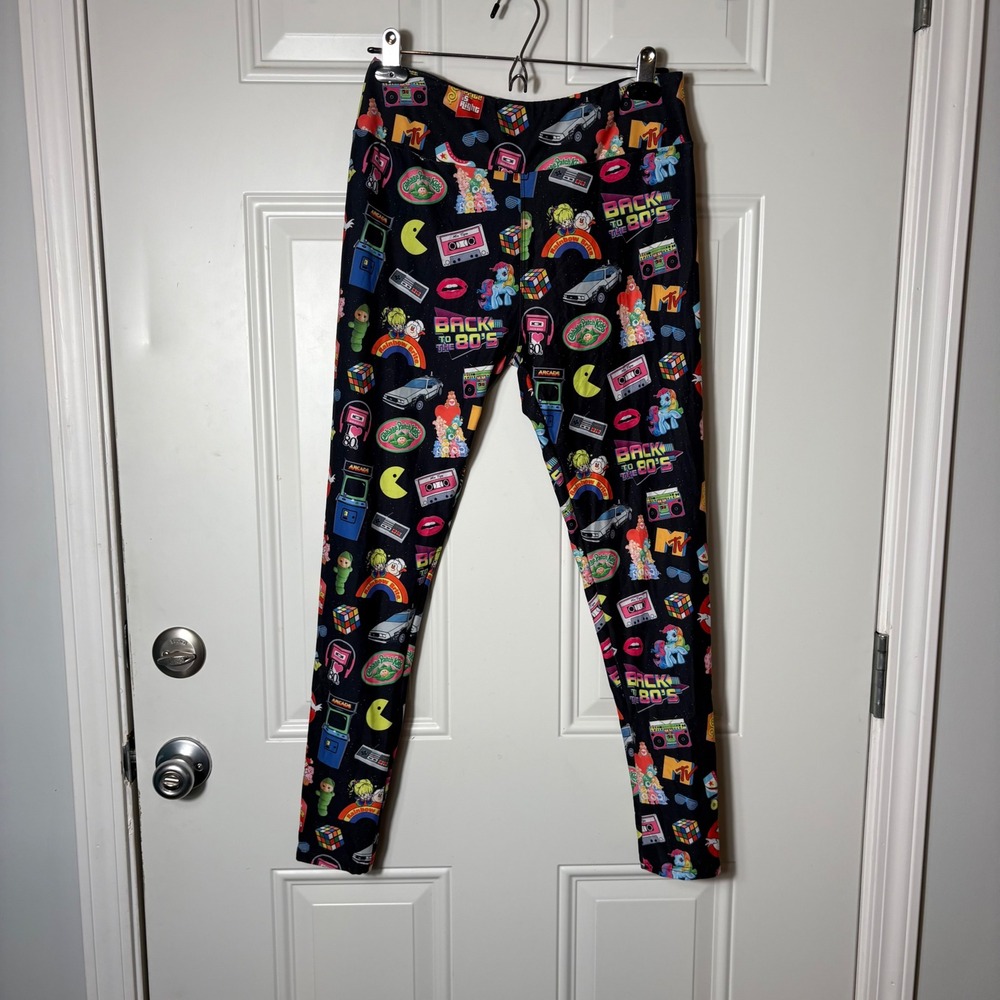 RARE Amelia Rose Back to the 80s Pop Culture Print Leggings OS Black Neon Retro